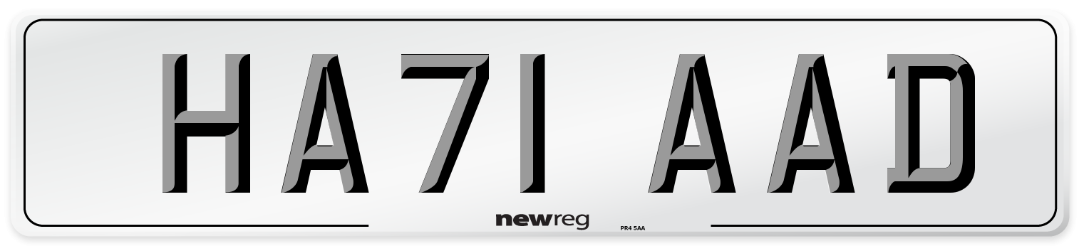 HA71 AAD Number Plate from New Reg
